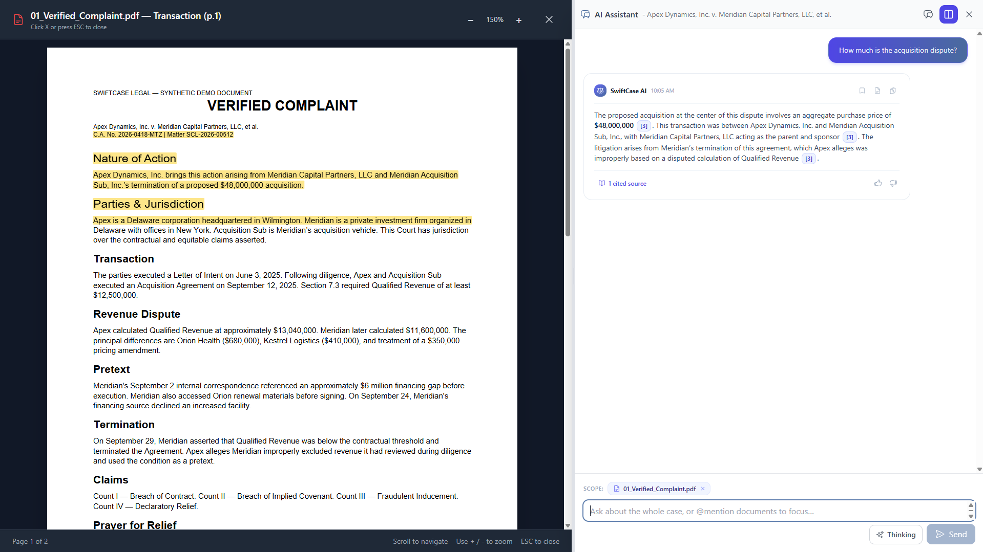 SwiftCase Legal AI platform screenshot