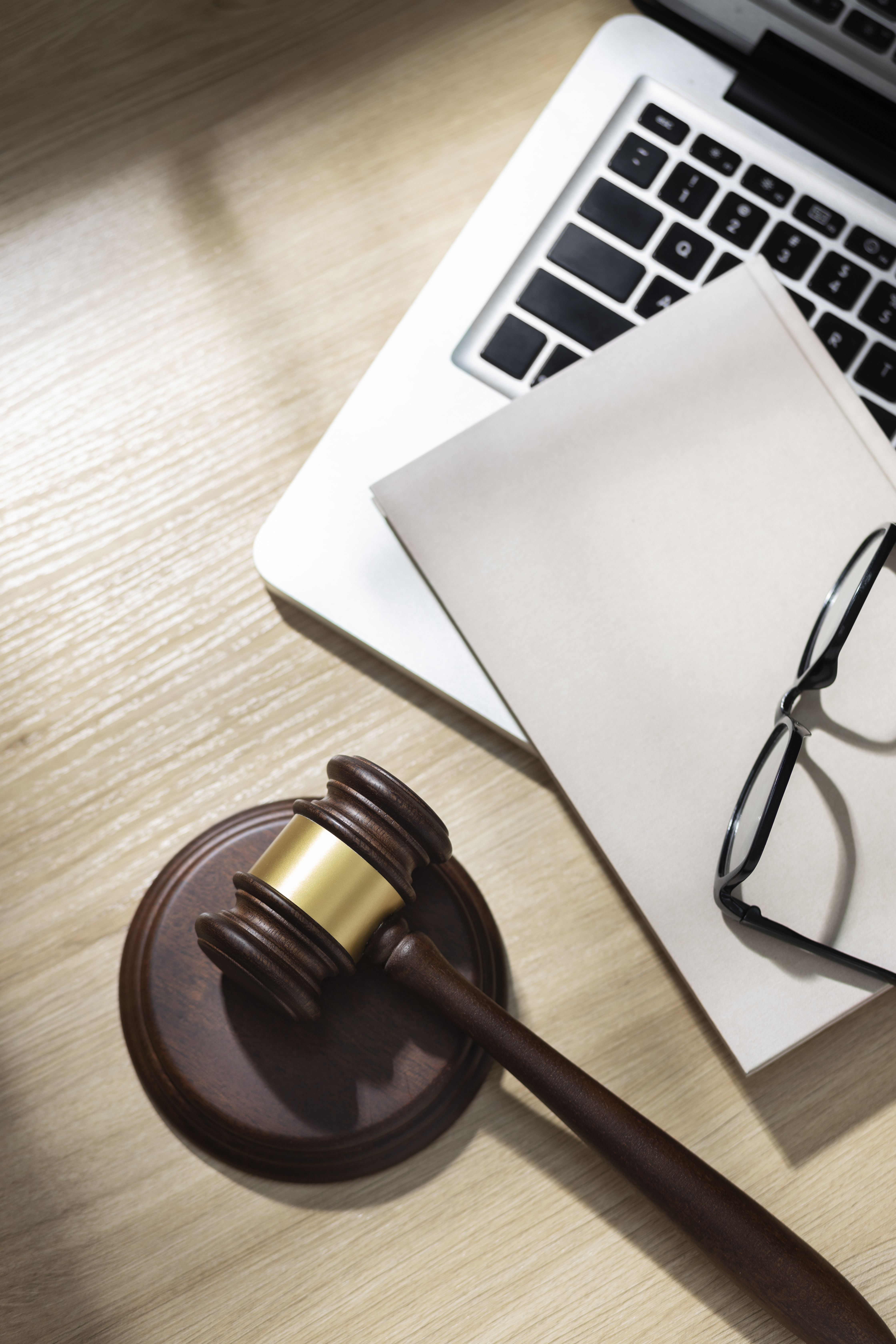 Top view of items associated with the judicial profession